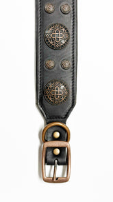 Coleira para Cães de Couro com Enfeites Redondos (Preta - L)