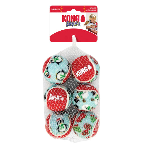 KONG HOLIDAY DOG SQUEAKAIR BALLS 6-PK M (Conj. 6 Bolas)